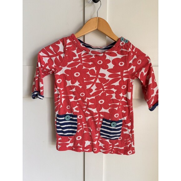 Mini Biden Girls Red Blue Floral Dress Shirt Buttons Size 5-6 - Picture 1 of 7